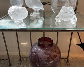 Lalique, Orrefors, and C. Gore amethyst glass vase