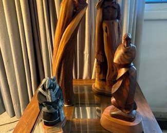 Bob Boomer 'Water Carrier', 1987, 24" and Untitled 1988 15 1/2"; Fred Koruh and Vernon Lunasee 'Warrior Maid Kachina' 9"