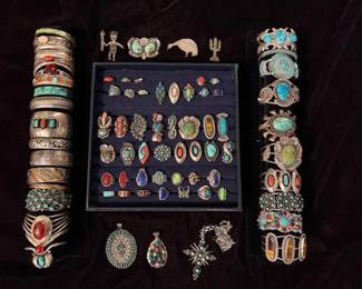 Vintage Native American cuffs, rings, brooches and pendants