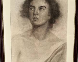 Early 20th C Framed Charcoal on Paper by Jennie Mae McGuire