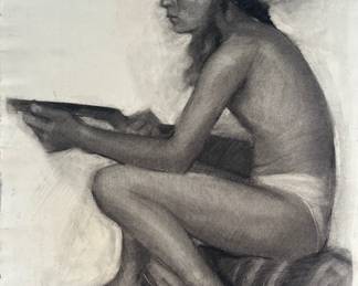 Early 20th C Framed Charcoal on Paper by Jennie Mae McGuire