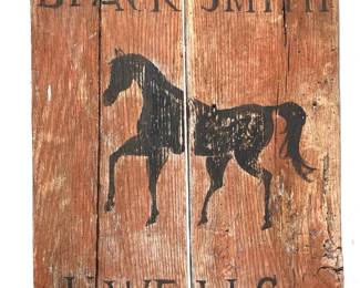 1853 H. Wells Blacksmith Shingle.  Original Paint