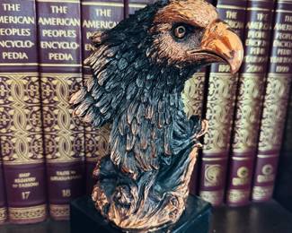 American Bald Eagle Head Bust Copper or Bronze Figure Marble Base