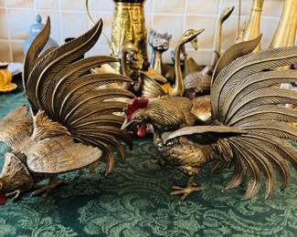 Brass fighting cocks