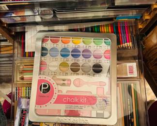 Chalk  kits, pastel pencils, paints, oil, crayons, etc.