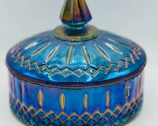 Iridescent blue candy dish