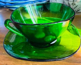 VTG Anchor Hocking Forest Emerald Green Glass Plate Cup and Saucer  