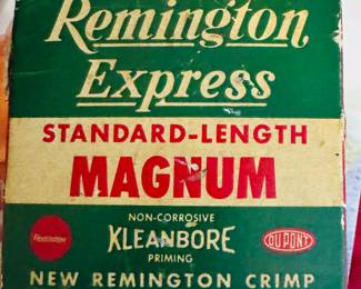 Vintage 1950's Remington Magnum box with shells. Over 1/2 full
