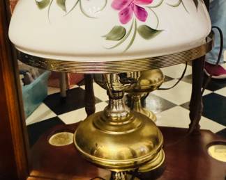 Lamp with hand, painted shade