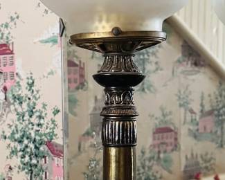 Banquet lamp with cranberry tipped shade