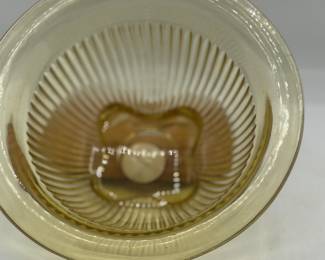 Depression Glass Mixing Bowl, Federal Glass Company, Ribbed Lower Panel, Topaz Golden Glow, 1930s