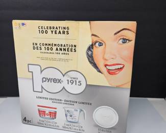 Pyrex 100 Year Anniversary 4-Pc Limited Edition Set | Bowl w/ Lid, 2-Cup Measuring, 9.5” Pie | NIB - GIFT IDEA