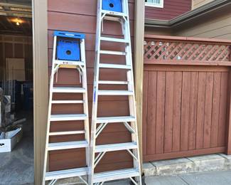 Pair of Werner Aluminum Step Ladders – 8 ft & 6 ft Type I 250 lb Load Capacity – VGC