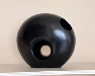 Black Modern Abstract Hollow Sphere Sculpture with Circular Cutouts Contemporary Art