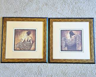 Pair of Framed 22x22 Bath or Bedroom Wall Art Prints – Elegant Female Figure Decor