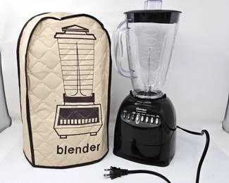 Vintage Black Osterizer 10-Speed Blender with Plastic Jar & Quilted Cover – Works Great