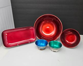 -Lot of 5 Reed & Barton & Wm A. Rogers Paul Revere Reproduction Colored Silverplate Bowls & Tray