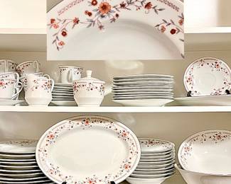 Vintage Dynasty Fine China "Copenhagen" Dining Set For 10 -with a Platinum Rim.