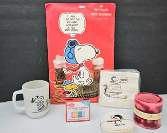 Vintage Hallmark Snoopy Centerpiece, Peanuts Napkins & Coasters, 1965 Snoopy Mug – Party Decor Lot