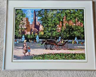 Isaac Goody Signed & Numbered Serigraph w/ COA – Horse & Carriage City Scene – 185/275 – 35x28 Framed