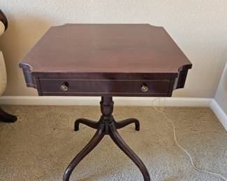  Vintage Federal Style Mahogany Side Table – 1 Drawer, Dovetail, Pedestal Base