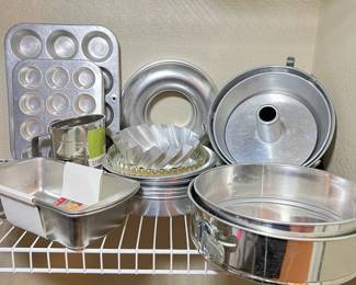  Vintage Aluminum Bakeware Set -Muffin Pans, Loaf Pans, Crank Sifter, Cake Pans, and More