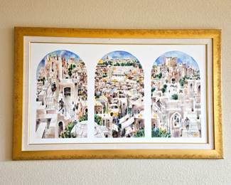  Shmuel Katz (Israeli 20th Century) “Jerusalem Triptych” Serigraph on Canvas 23/160 – Israeli Judaica Art Framed
