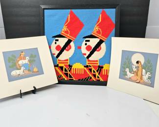 2 Harrison Begay Silk Screen Serigraphs – Signed Navajo Art Prints + Framed Nutcracker Cross Stitch