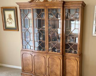 Exceptional Breakfront/Display Cabinet 1950s W. & J. Sloane Craftsmanship w/ Carved Pediment