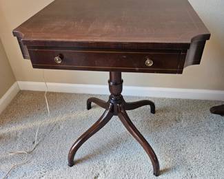  Vintage Federal Style Mahogany Side Table – 1 Drawer, Dovetail, Pedestal Base