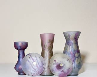  Vintage Hand-Blown and Hand Painted Glass Vases from Jerusalem Set of 5- Art Glass