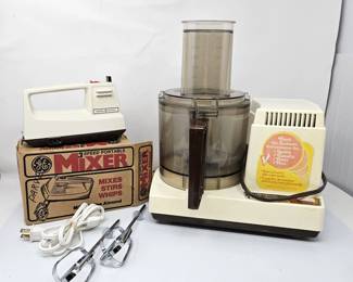 Vintage Sunbeam Food Processor 390W w/ Attachments + GE 3-Speed Portable Hand Mixer in Box