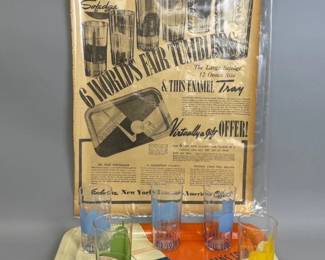 1939 NY tumblers, tray, NYT ad