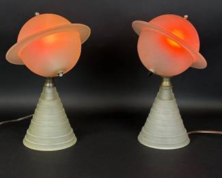 RARE pair of World's Fair NY 1939 Art Deco Saturn table lamp, sold 2x the money