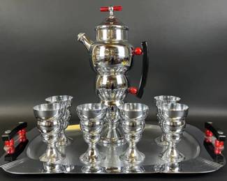 Vintage Deco Farberware "Bubble" cocktail set with tray