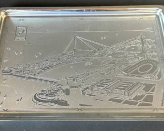 1933 Chicago World's Fair "A Century of Progress" etched chrome bar tray