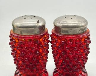 Vtg. Ruby Red Hobnail Glass Salt & Pepper Shakers