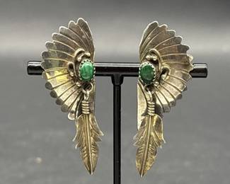925 Silver w/ Malachite Earrings, TW 10.74g