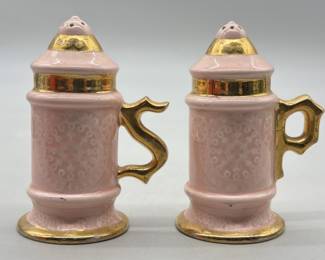 Vtg. Pink & Gilt Porcelain Salt & Pepper Shakers