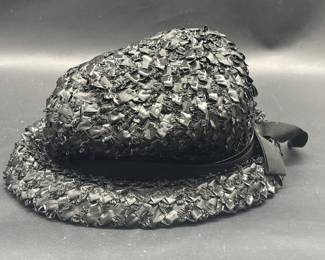 Ladies Vintage Black Woven Hat, Size Medium