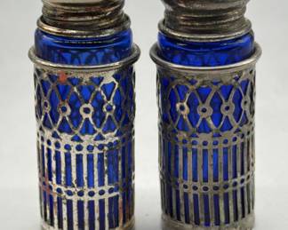 Blue Cobalt Glass Encased in Silver S&P Shakers