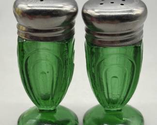 Emerald Green Molded Glass Salt & Pepper Shakers