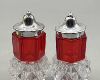 Ruby Red & Cut Glass Salt & Pepper Shakers
