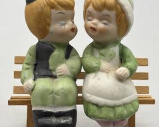 Kissing Boy & Girl on Bench Salt & Pepper Shakers