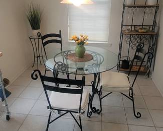 Metal and glass table and chairs