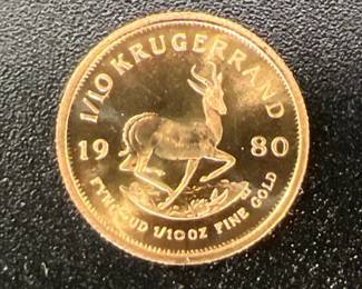 1980 South Africa 1/10 Krugerrand coin - 91.7% gold