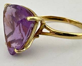14kt ring with large trillion cut natural amethyst
