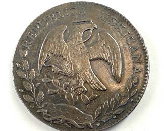 1860 Mexican "8 Reales" Liberty Cap coin; 90% silver