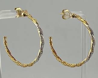 John Hardy 18kt gold hoops with diamond accents
