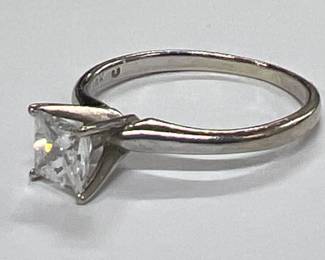 14kt princess cut F color diamond ring